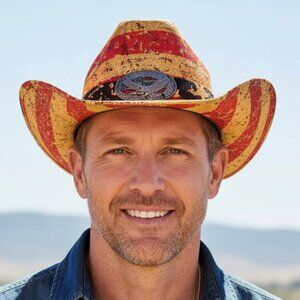 Tea Stained Vintage Paper Straw American Flag‎ Fashion Cowboy Hat NWT